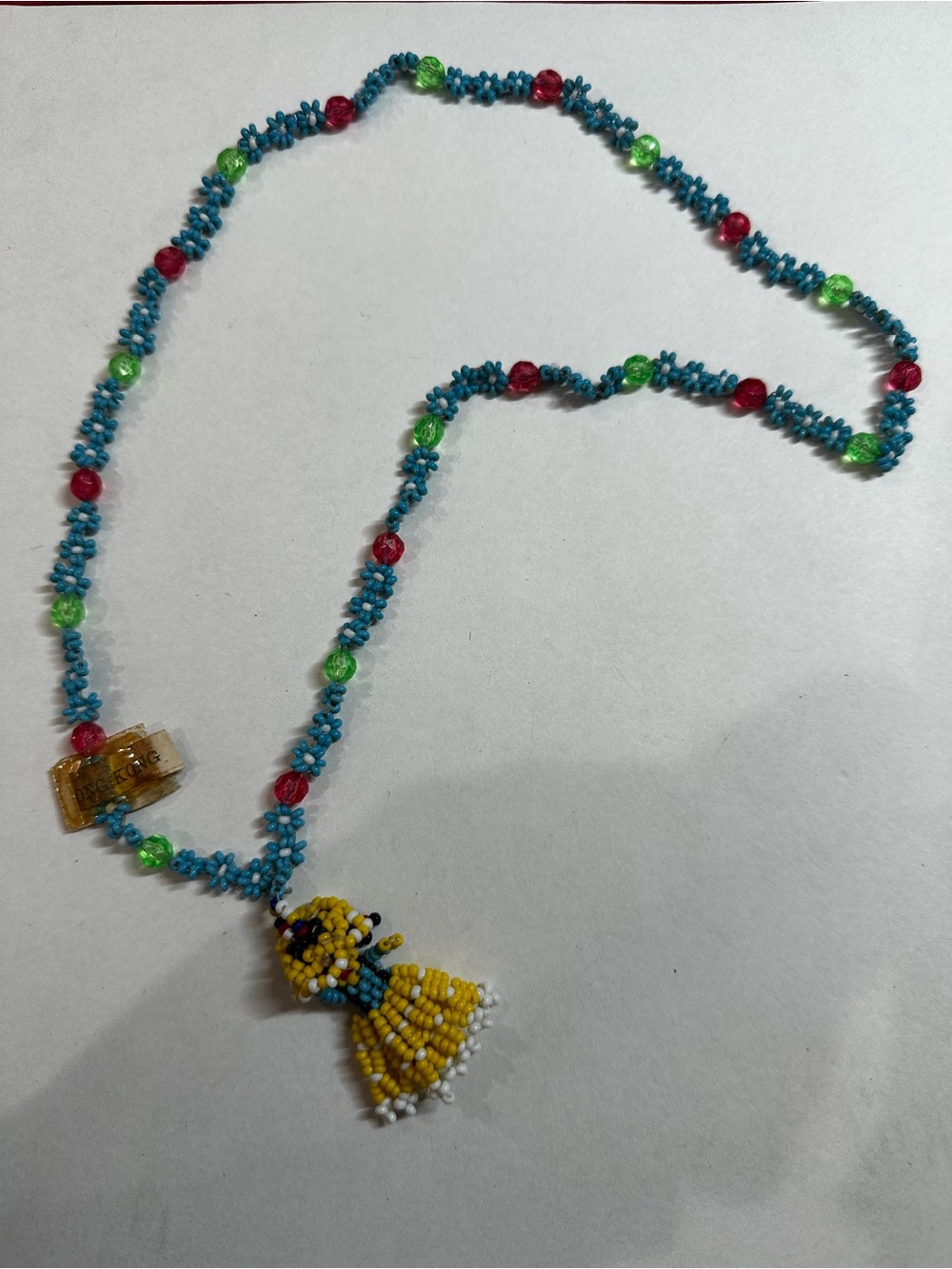 Vintage 1960s Beaded Daisy Chain Doll Pendant Necklace with Original Hong Kong